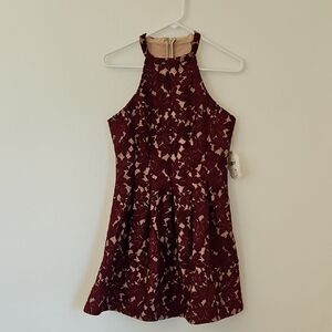 Altared State Burgundy Floral Lace Dress